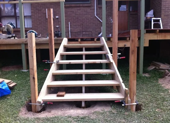 Timber stairs under construction