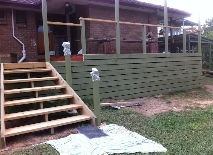 Deck with stairs and batten skirt